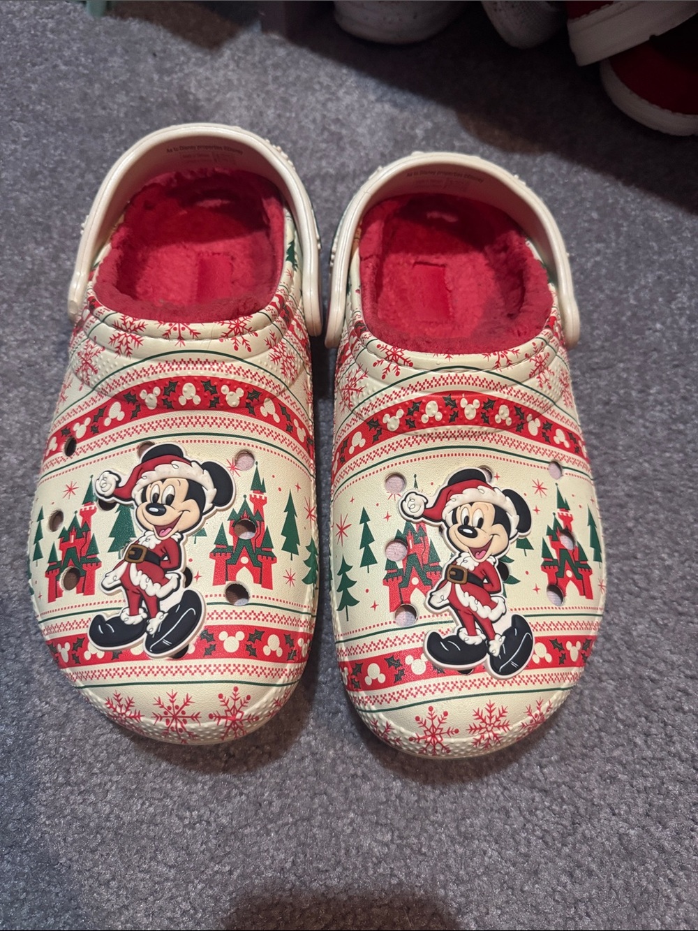 Disney Cream, Red & Green Mickey Holiday Crocs